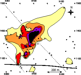 Distribution of native gold in alluvial sediments